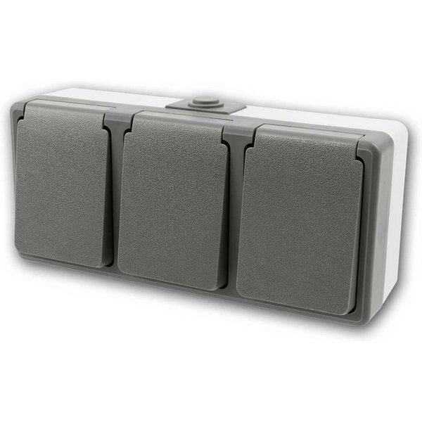 McPower Aufputz-Steckdose Feuchtraum Dreifachsteckdo "SECURE", 250V/16A IP44
