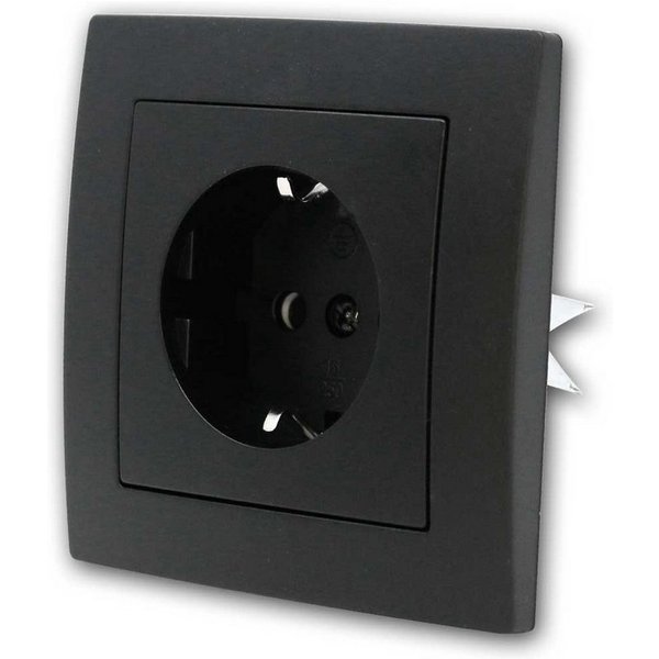McPower FLAIR Steckdose schwarz,250V~/16A,UP,m Rahme,Klemm Unterputzschalter