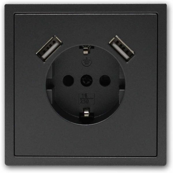 McPower Unterputz-Steckdose Steckdose SHALLOW anthra 2xUSB-A 5V/2,1A, m Rahmen