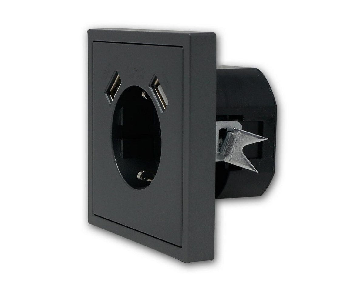 McPower Unterputz-Steckdose Steckdose SHALLOW anthra 2xUSB-A 5V/2,1A, m Rahmen – Bild 2 von 5