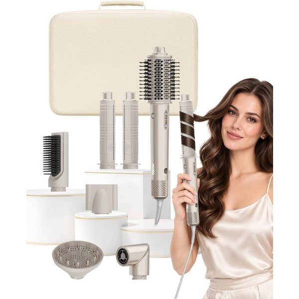 MCURO Multihaarstyler 7-in-1 Haarstyling Set Warmluftbürste 110000 U/min Ionen Haartrockner, 1400W, Lockenstab Auto-Wrap,Glätteisen, Föhn mit Diffusor,mit Reise