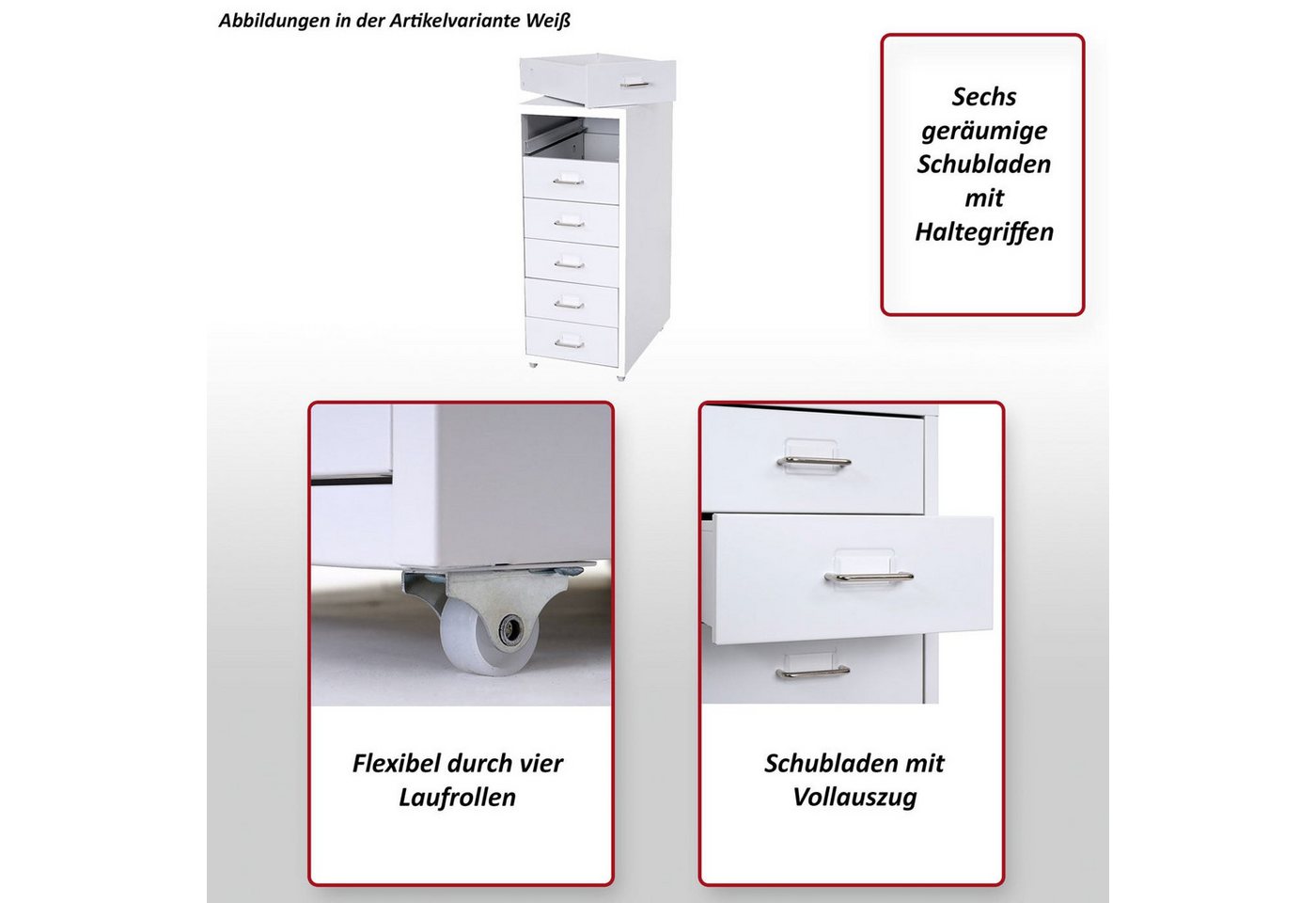 MCW Rollcontainer T851-6, 6 Schubladen mit Vollauszug, inkl. Etiketten und Etikettenhalter – Bild 4 von 5