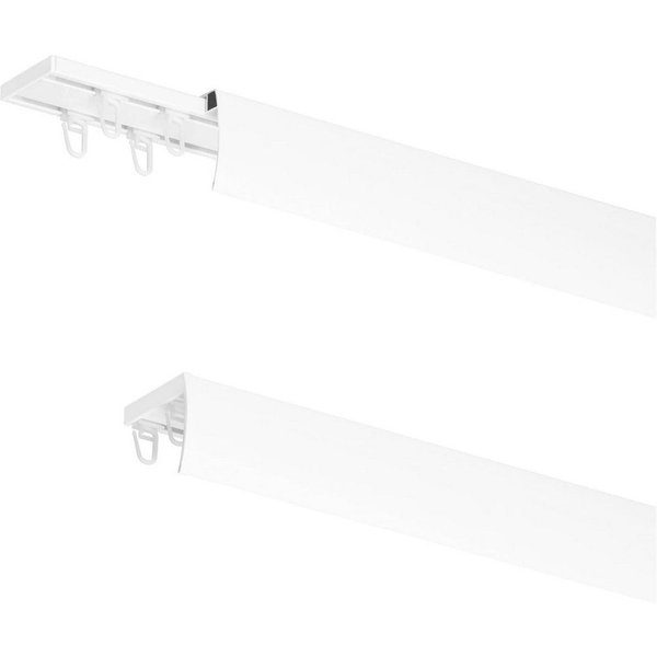 MDEKOR Gardinenstange 2-in-1 Einzelschiene oder Doppelschiene, 150 cm, Schiene + Häkchen +Blende, Komplett-Montageset