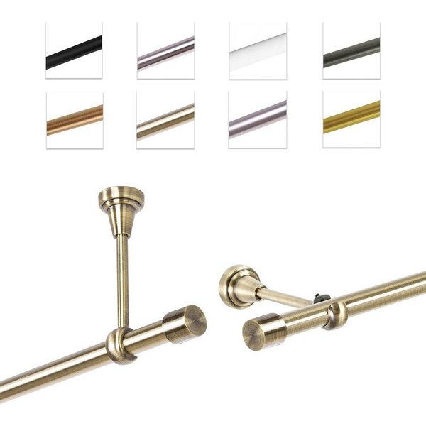 MDEKOR Gardinenstange Vorhangstange 19mm, 1-läufig, 1-läufig Wand oder Deckenmontage, 120 cm Antik Gold