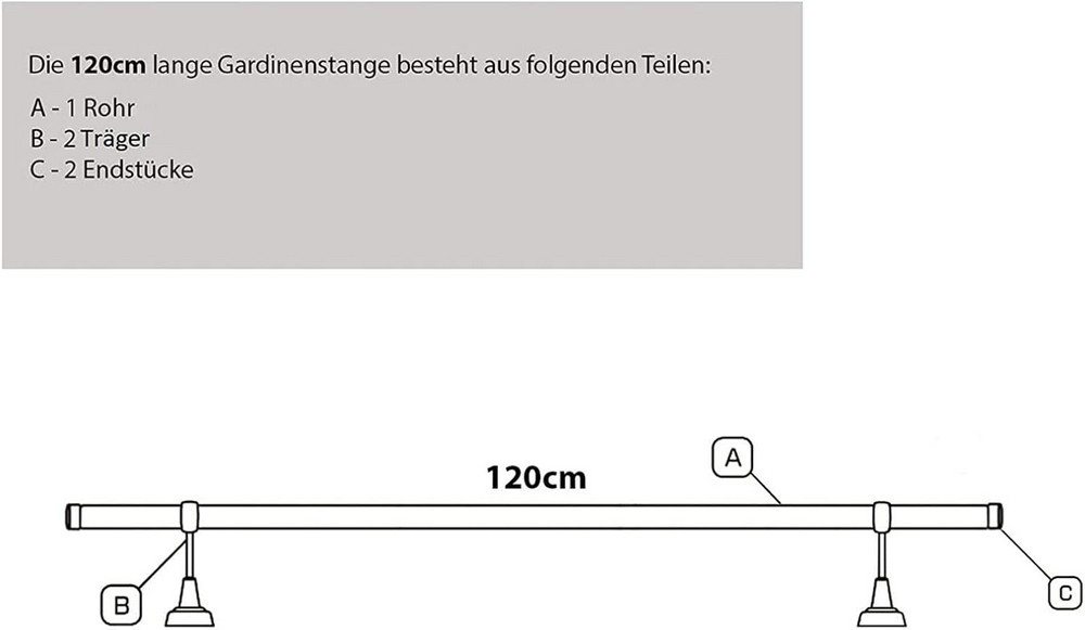 MDEKOR Gardinenstange Vorhangstange 19mm, 1-läufig, 1-läufig Wand oder Deckenmontage, 120 cm Antik Gold – Bild 5 von 5