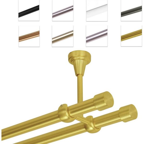 MDEKOR Gardinenstange Vorhangstange 19mm, 2-läufig, 2-läufig Deckemontage, 120 cm Messing Gold
