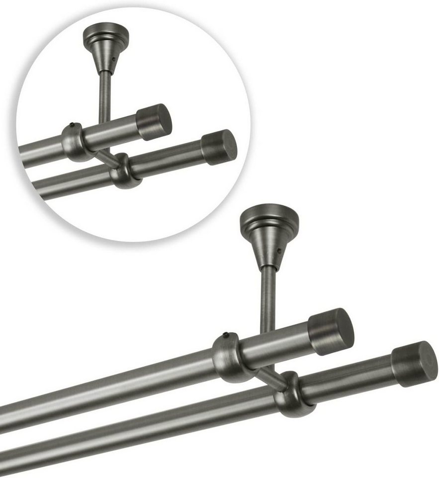 MDEKOR Gardinenstange Vorhangstange 19mm, 2-läufig, kürzbar, 2-läufig Deckemontage, 120 cm Antik Stahl – Bild 4 von 5