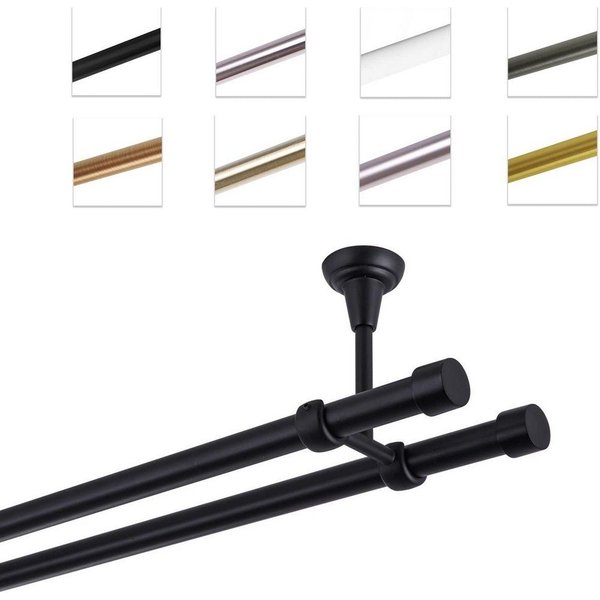 MDEKOR Gardinenstange Vorhangstange 19mm, 2-läufig, 2-läufig Deckemontage, 120 cm Schwarz Matt