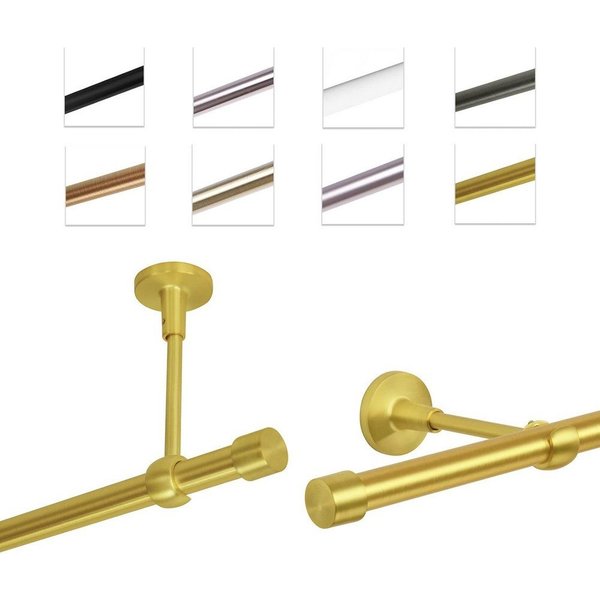 MDEKOR Gardinenstange Vorhangstange 19mm, 1-läufig, 1-läufig Wand oder Deckenmontage, 120 cm Messing Gold