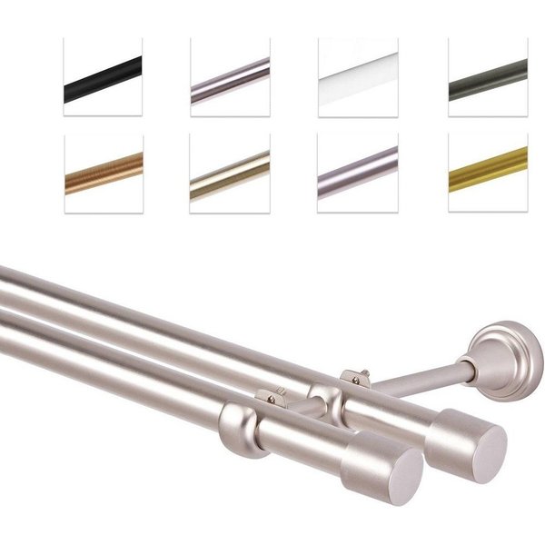 MDEKOR Gardinenstange Vorhangstange 19mm, 2-läufig, kürzbar, 2-läufig Wandmontage, 120 cm Chrom Matt