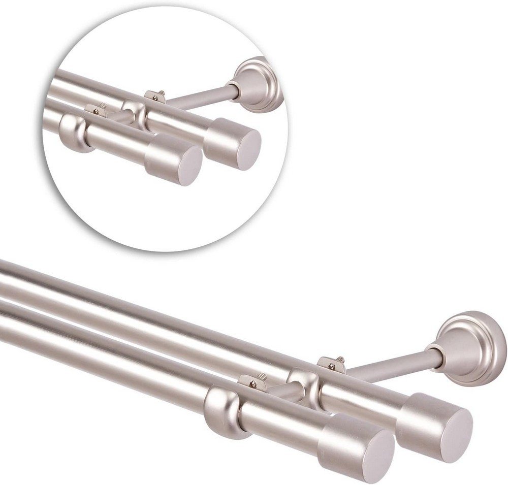 MDEKOR Gardinenstange Vorhangstange 19mm, 2-läufig, kürzbar, 2-läufig Wandmontage, 120 cm Chrom Matt – Bild 2 von 5