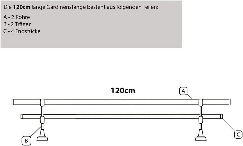 MDEKOR Gardinenstange Vorhangstange 19mm, 2-läufig, kürzbar, 2-läufig Wandmontage, 120 cm Chrom Matt – Bild 5 von 5