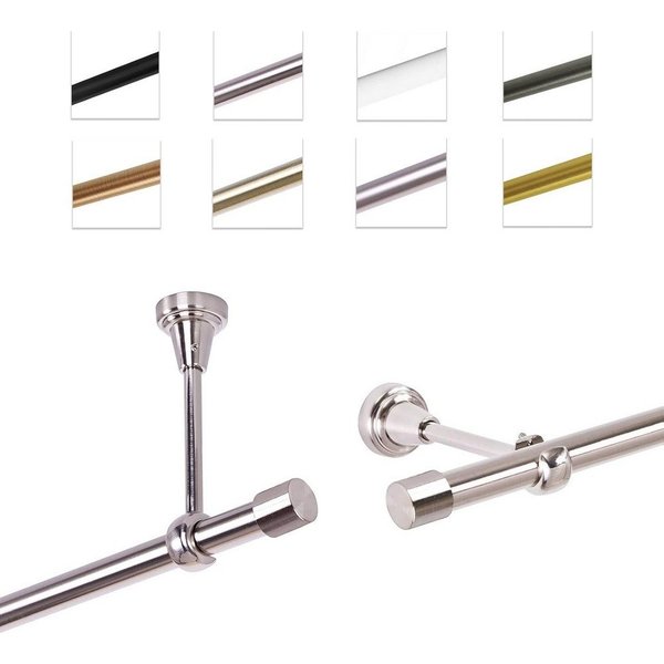 MDEKOR Gardinenstange Vorhangstange 19mm, 1-läufig, kürzbar, 1-läufig Wand oder Deckenmontage, 120 cm Edelstahl