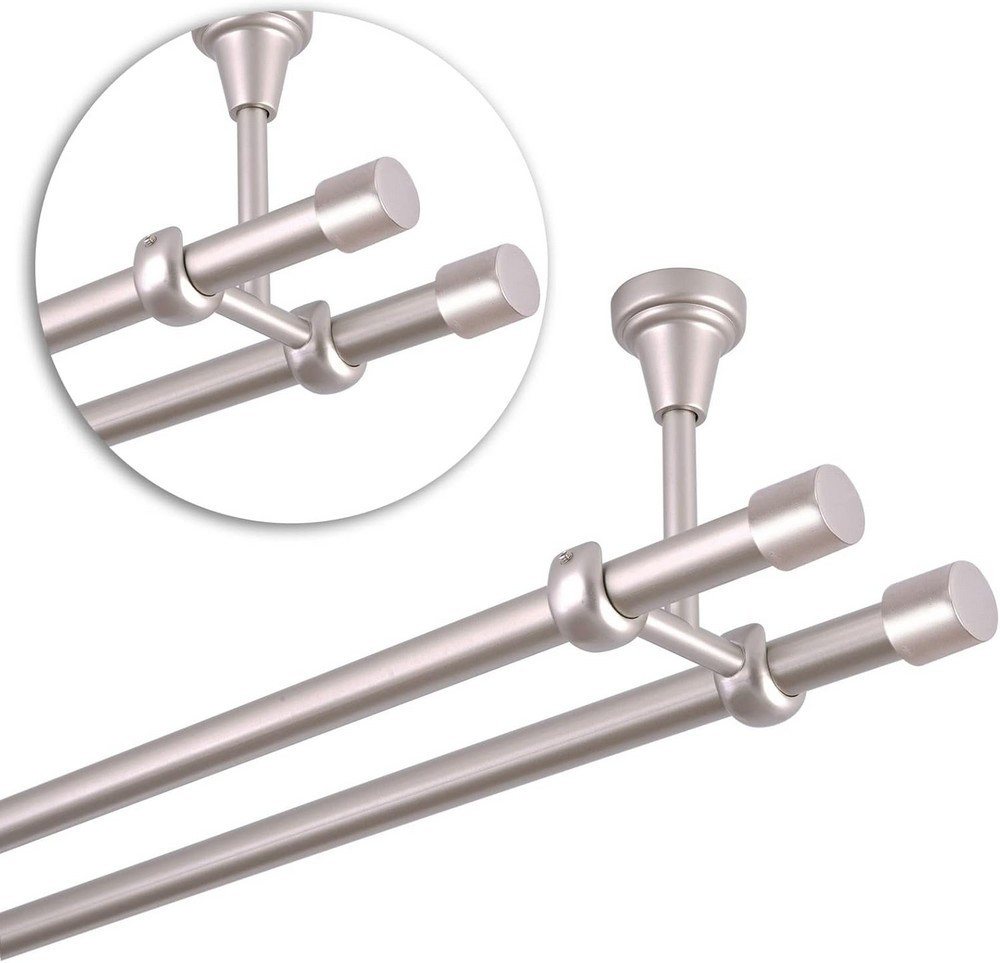 MDEKOR Gardinenstange Vorhangstange 19mm, 2-läufig, kürzbar, 2-läufig Deckemontage, 120 cm Chrom Matt – Bild 2 von 5