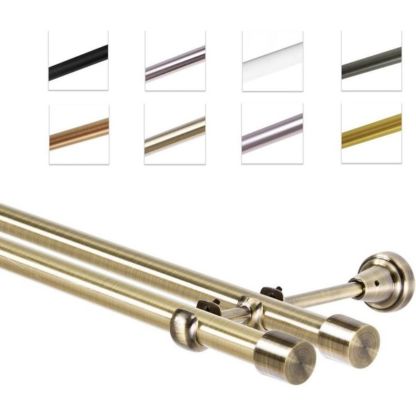 MDEKOR Gardinenstange Vorhangstange 19mm, 2-läufig, kürzbar, 2-läufig Wandmontage, 120 cm Antik Gold