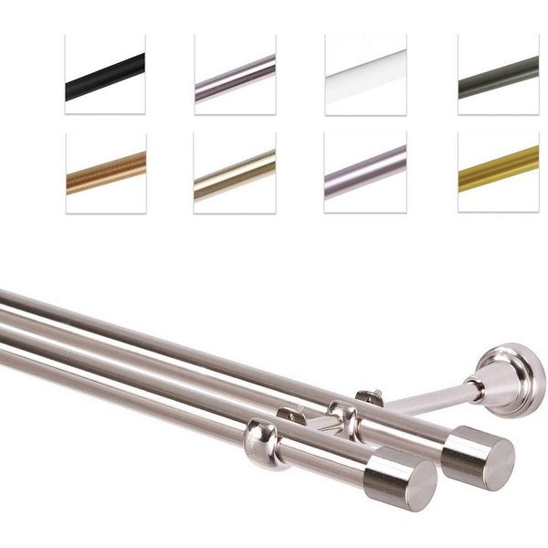 MDEKOR Gardinenstange Vorhangstange 19mm, 2-läufig, 2-läufig Wandmontage, 120 cm Edelstahl