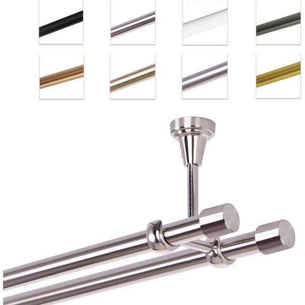 MDEKOR Gardinenstange Vorhangstange 19mm, 2-läufig, 2-läufig Deckemontage, 120 cm Edelstahl