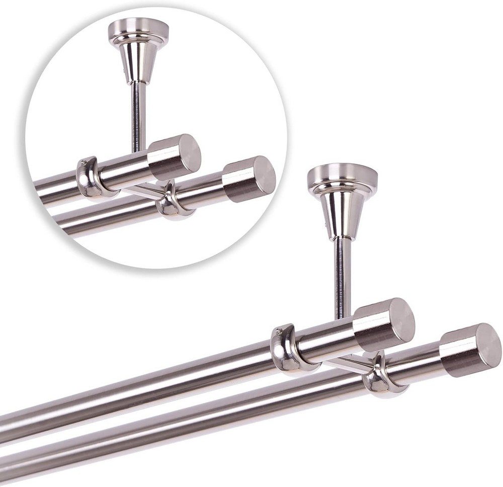 MDEKOR Gardinenstange Vorhangstange 19mm, 2-läufig, 2-läufig Deckemontage, 120 cm Edelstahl – Bild 2 von 5