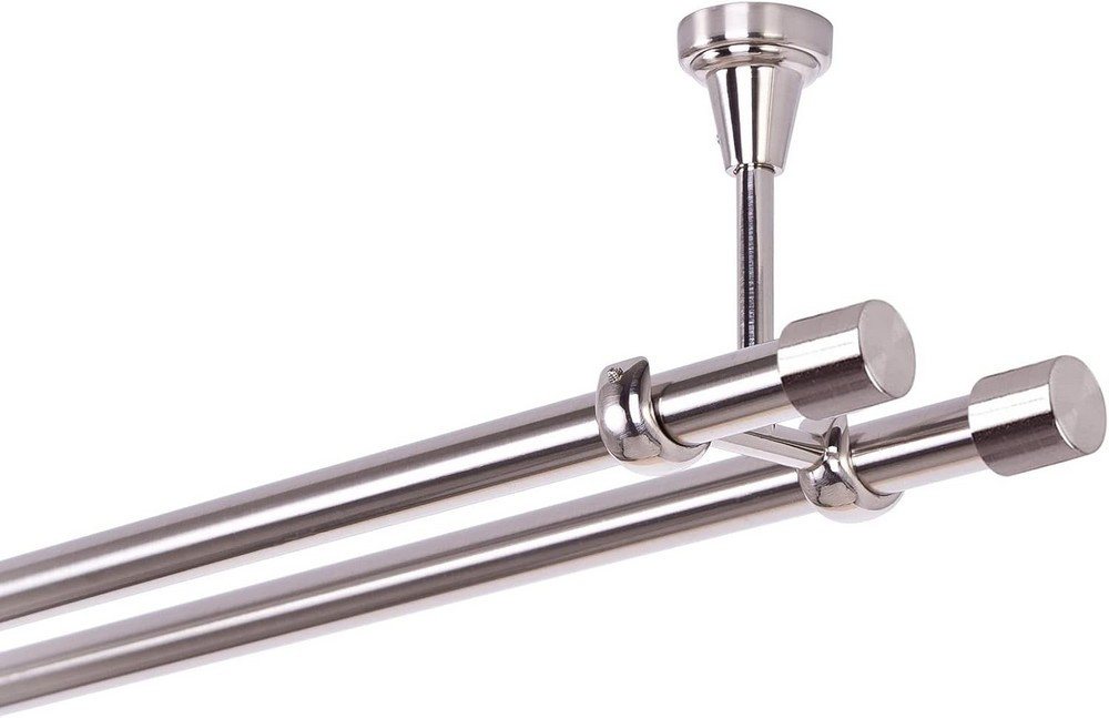 MDEKOR Gardinenstange Vorhangstange 19mm, 2-läufig, 2-läufig Deckemontage, 120 cm Edelstahl – Bild 3 von 5
