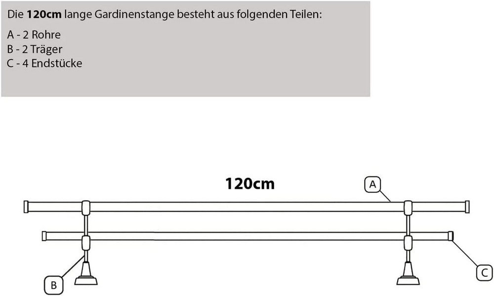 MDEKOR Gardinenstange Vorhangstange 19mm, 2-läufig, 2-läufig Deckemontage, 120 cm Edelstahl – Bild 5 von 5