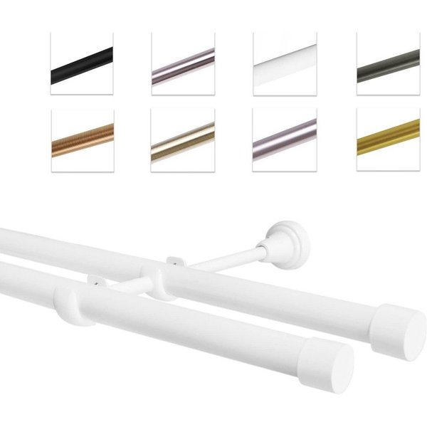 MDEKOR Gardinenstange Vorhangstange 19mm, 2-läufig, 2-läufig Wandmontage, 120 cm Weiß Glänzend