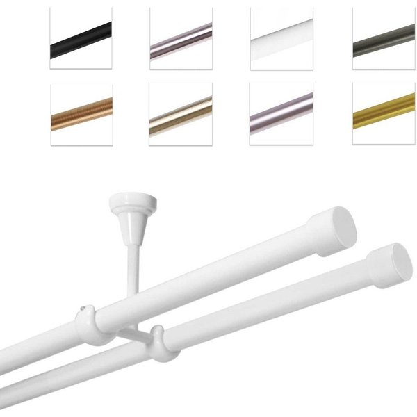 MDEKOR Gardinenstange Vorhangstange 19mm, 2-läufig, 2-läufig Deckemontage, 120 cm Weiß Glänzend