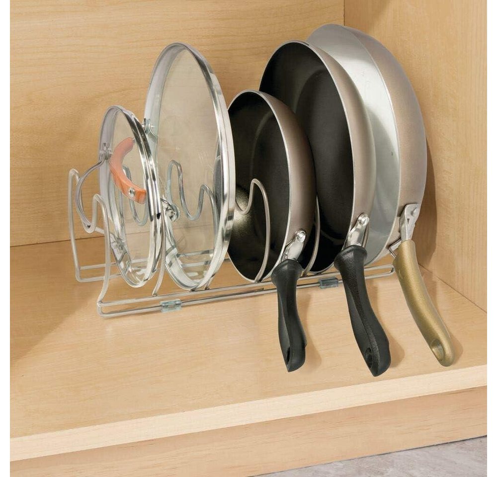 mDesign Aufbewahrungssystem Geschirrablage silber Topfdeckelhalter Pfannenhalter Metall Ständer – Bild 4 von 5