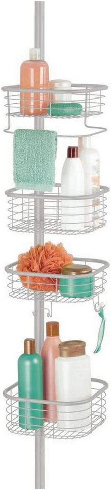 mDesign Badaccessoire-Set Eckregal Dusche Teleskop 4 Körbe hellgrau 270cm ohne Bohren Ablage m – Bild 3 von 5