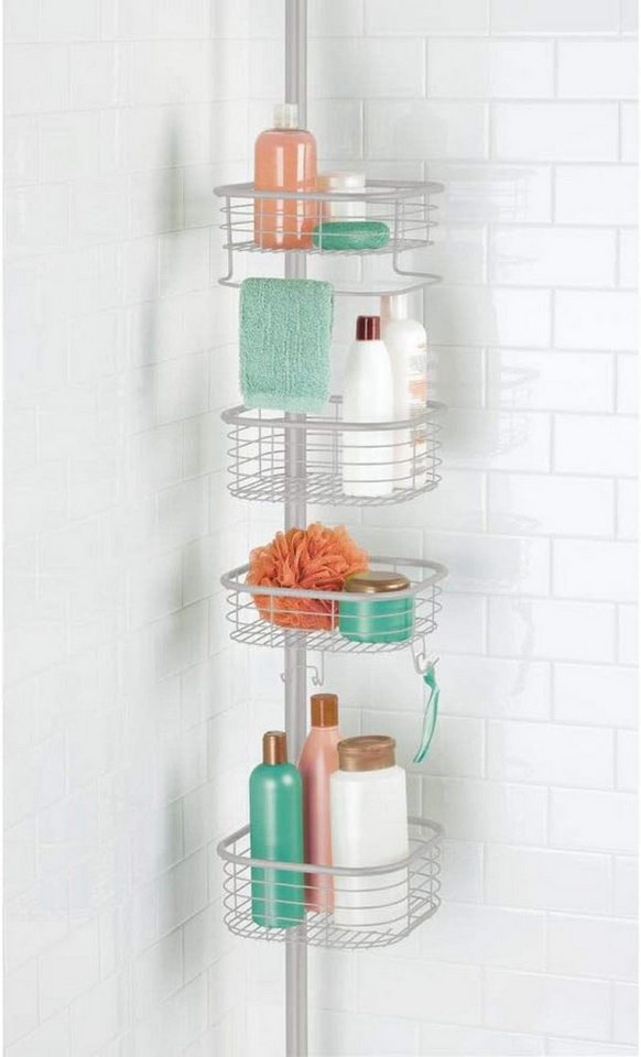 mDesign Badaccessoire-Set Eckregal Dusche Teleskop 4 Körbe hellgrau 270cm ohne Bohren Ablage m – Bild 4 von 5