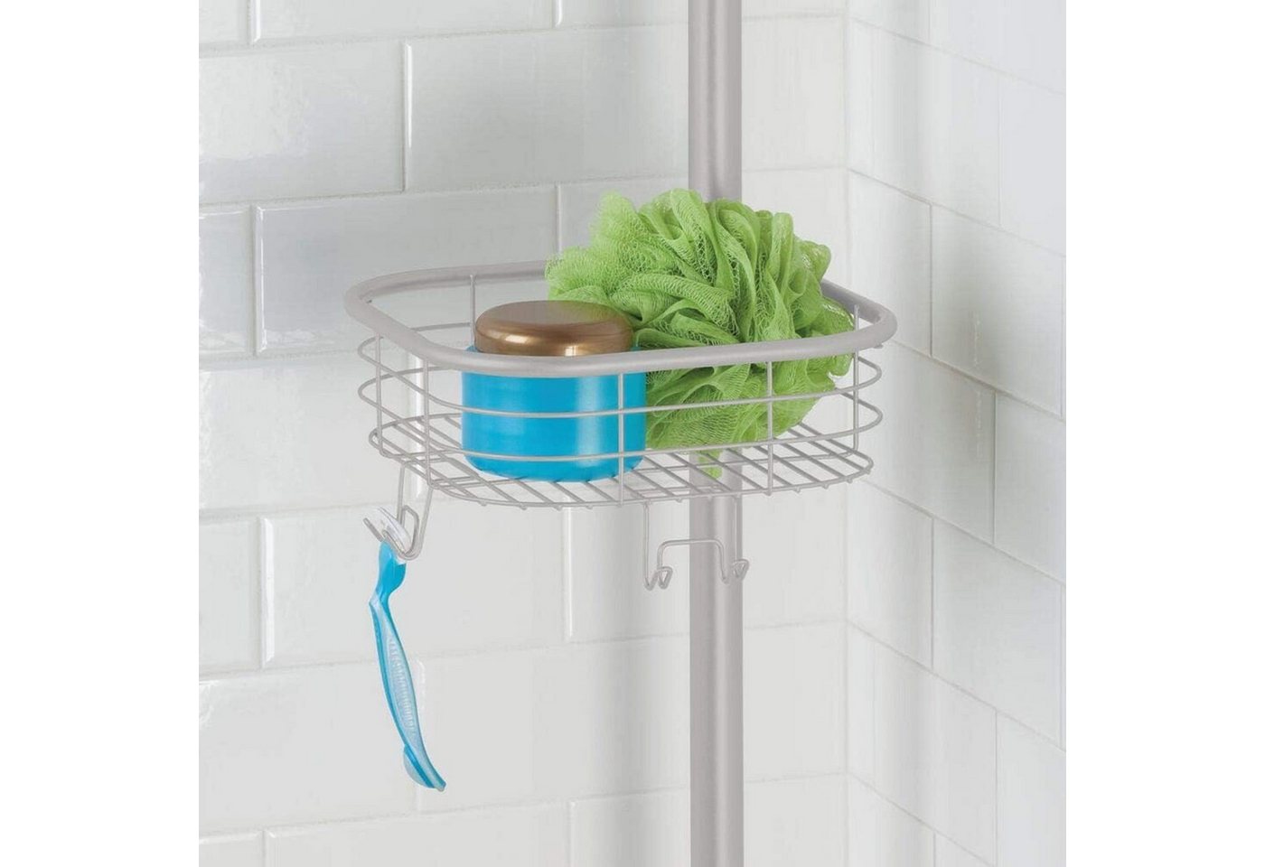 mDesign Badaccessoire-Set Eckregal Dusche Teleskop 4 Körbe hellgrau 270cm ohne Bohren Ablage m – Bild 5 von 5