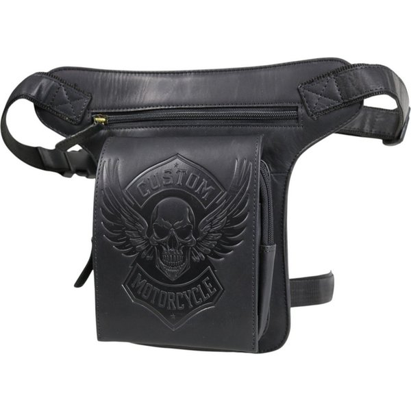 MDM Bauchtasche Biker Beintasche Hüft-, Gürteltasche, Custom Motorcycle Motiv, Echt Leder
