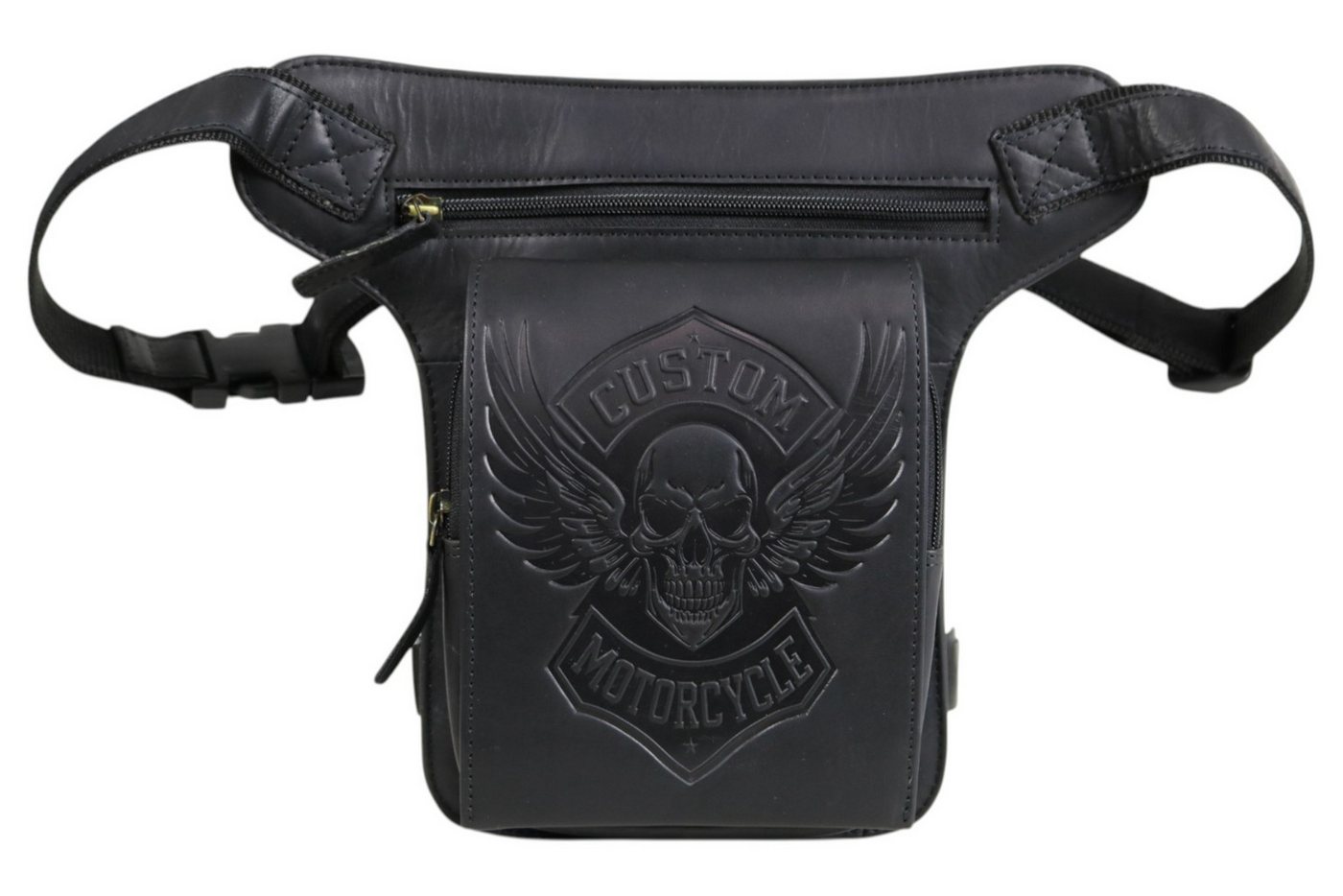 MDM Bauchtasche Biker Beintasche Hüft-, Gürteltasche, Custom Motorcycle Motiv, Echt Leder – Bild 2 von 5