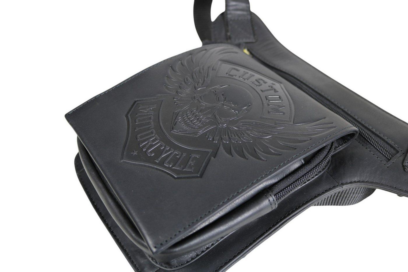 MDM Bauchtasche Biker Beintasche Hüft-, Gürteltasche, Custom Motorcycle Motiv, Echt Leder – Bild 4 von 5