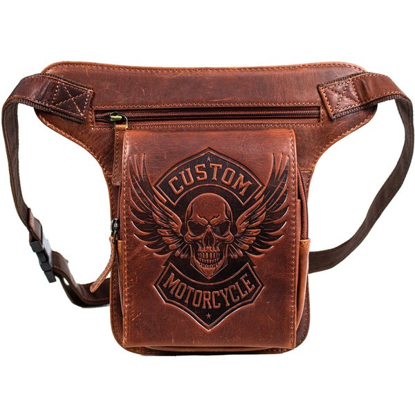 MDM Bauchtasche Biker Beintasche Hüft-, Gürteltasche, Custom Motorcycle Motiv, Echt Leder