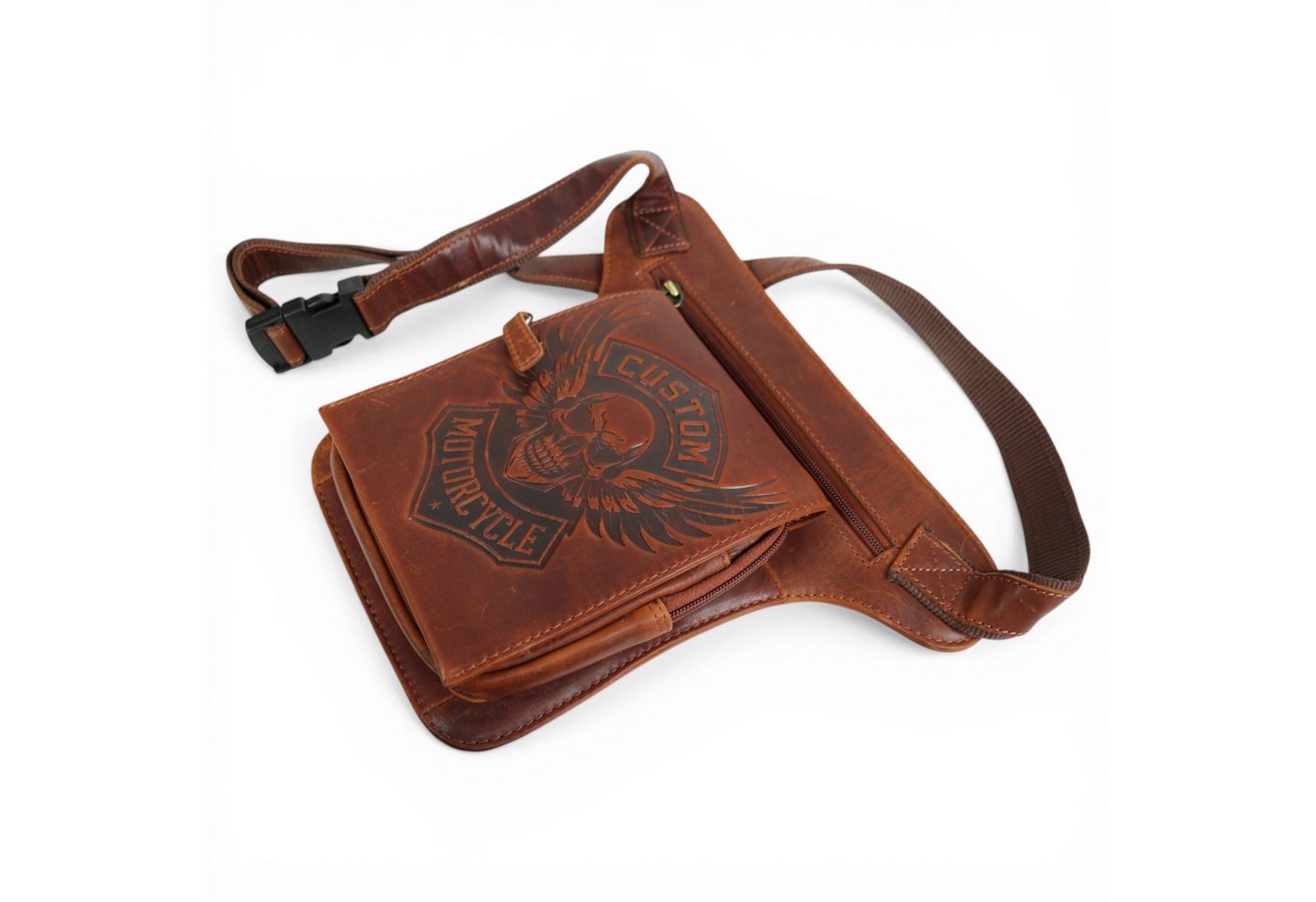 MDM Bauchtasche Biker Beintasche Hüft-, Gürteltasche, Custom Motorcycle Motiv, Echt Leder – Bild 4 von 5