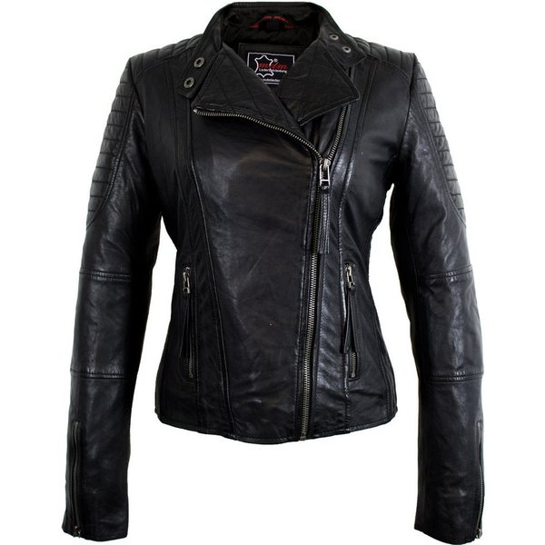 MDM Bikerjacke Damen Biker Lederjacke aus Lamm Nappa Leder Leichte Frauen Sommer Lederjacke