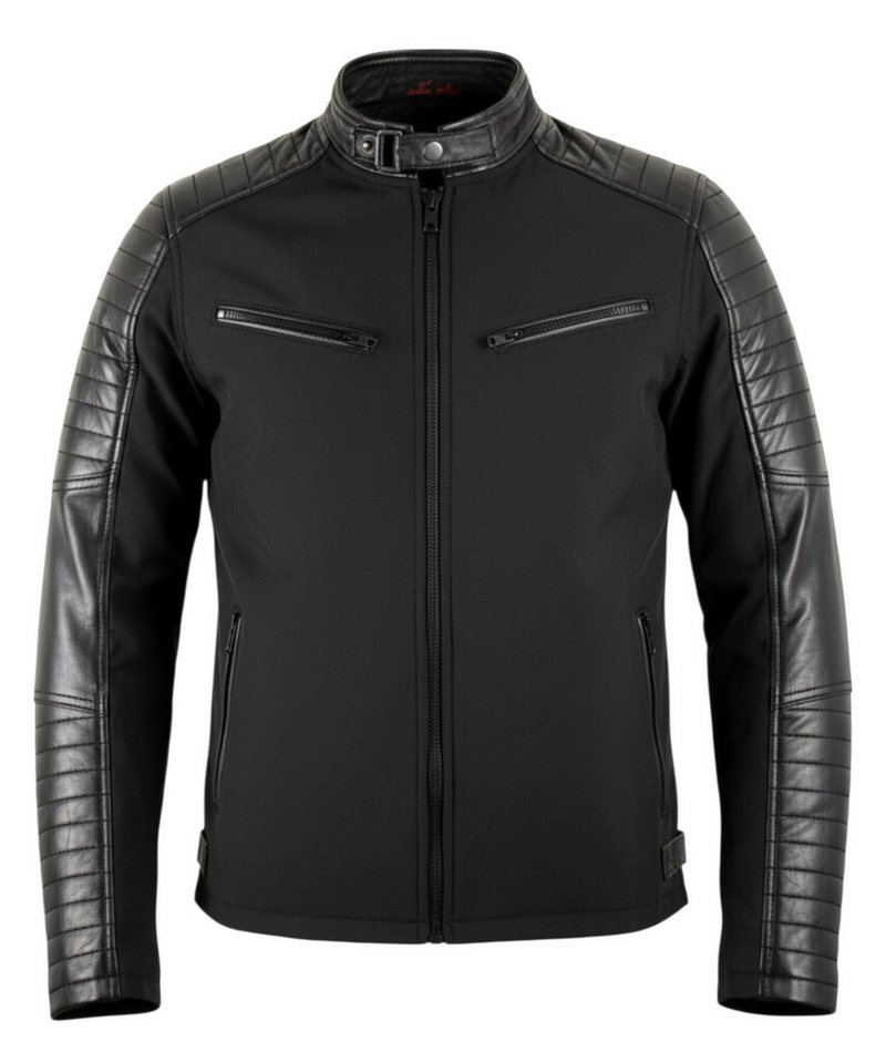 MDM Bikerjacke Herren Übergangsjacke Bikerjacke Schwarz Softshell Kunstleder Slim Fit (1x Bikerjacke für Herren) Biker Übergangsjacke mit Kunstlederdetails – Bild 2 von 5