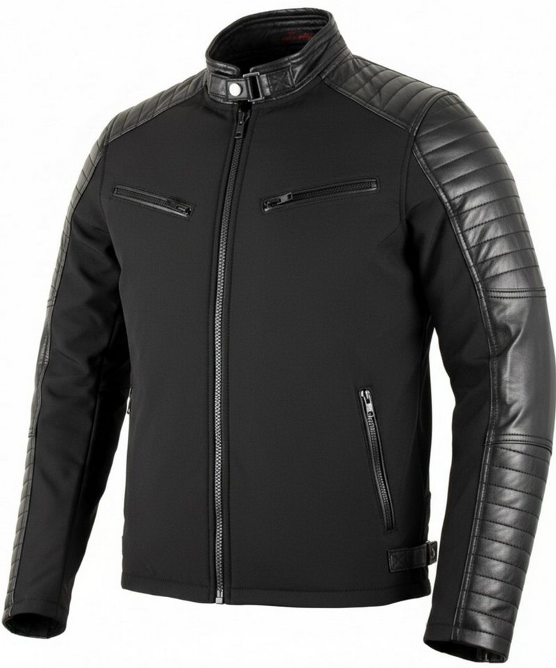 MDM Bikerjacke Herren Übergangsjacke Bikerjacke Schwarz Softshell Kunstleder Slim Fit (1x Bikerjacke für Herren) Biker Übergangsjacke mit Kunstlederdetails – Bild 3 von 5