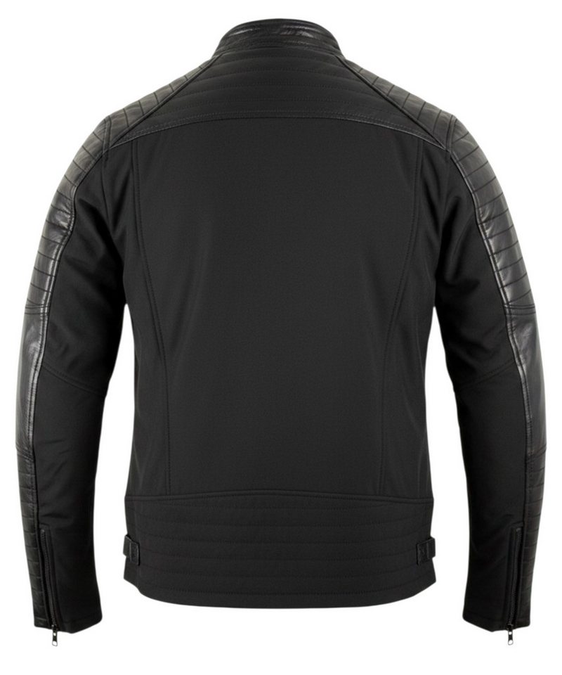 MDM Bikerjacke Herren Übergangsjacke Bikerjacke Schwarz Softshell Kunstleder Slim Fit (1x Bikerjacke für Herren) Biker Übergangsjacke mit Kunstlederdetails – Bild 4 von 5