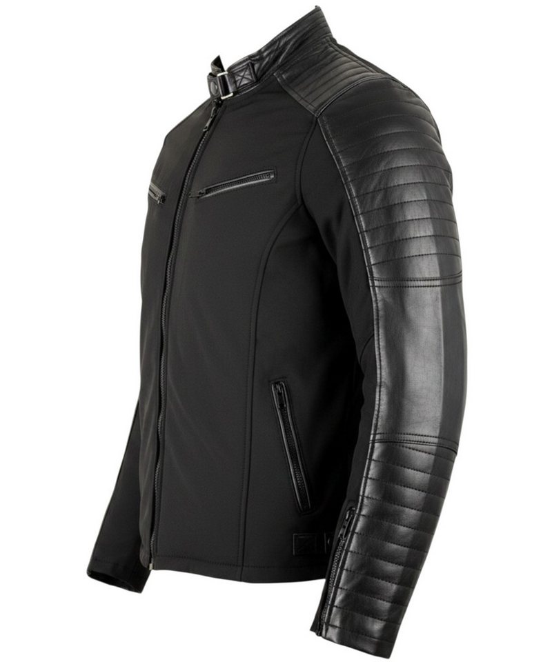 MDM Bikerjacke Herren Übergangsjacke Bikerjacke Schwarz Softshell Kunstleder Slim Fit (1x Bikerjacke für Herren) Biker Übergangsjacke mit Kunstlederdetails – Bild 5 von 5