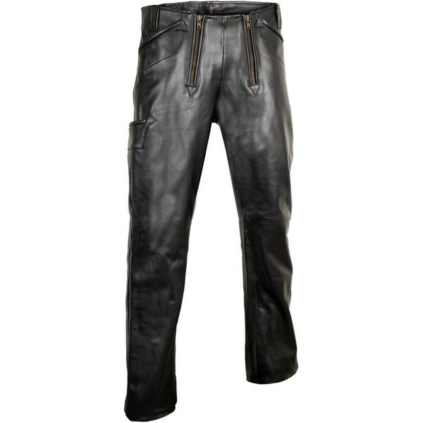 MDM Lederhose Herren Leder Zimmermannshose, Zunfthose aus Echtem Leder Schwarz
