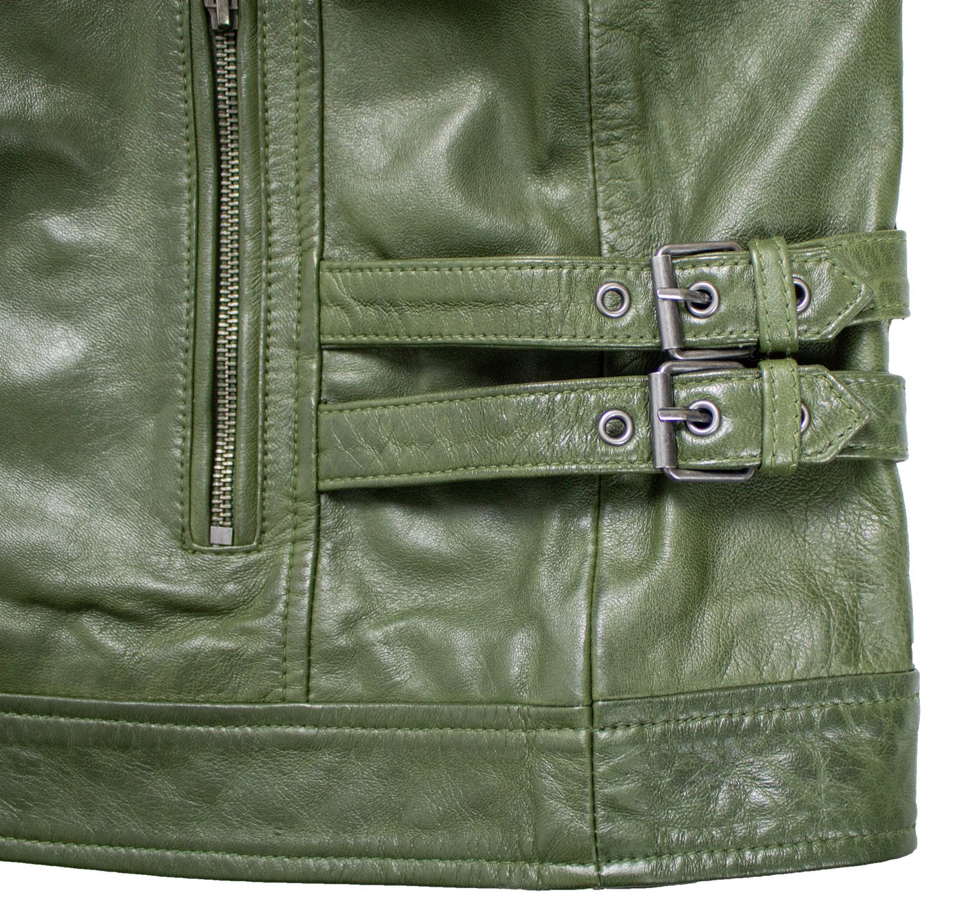 MDM Lederjacke Freizeit Herren Biker Echtleder Lamm Lederjacke In Grün Herren Echtleder Leder Jacke im Biker-Look – Bild 3 von 5