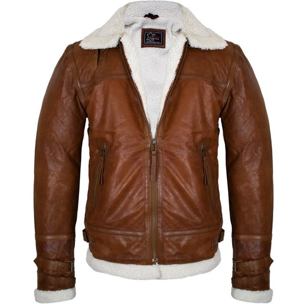 MDM Lederjacke Herren Fell Lederjacke Fliegerjacke in Lammleder Innen Gefüttert