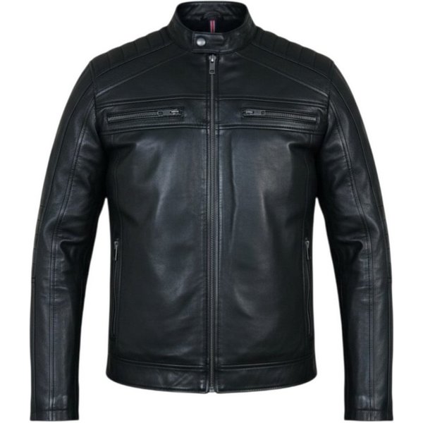 MDM Lederjacke Herren Lederjacke Schwarz Echtleder Bikerjacke Slim Fit mit gesteppten Schultern und Slim-Fit-Schnitt