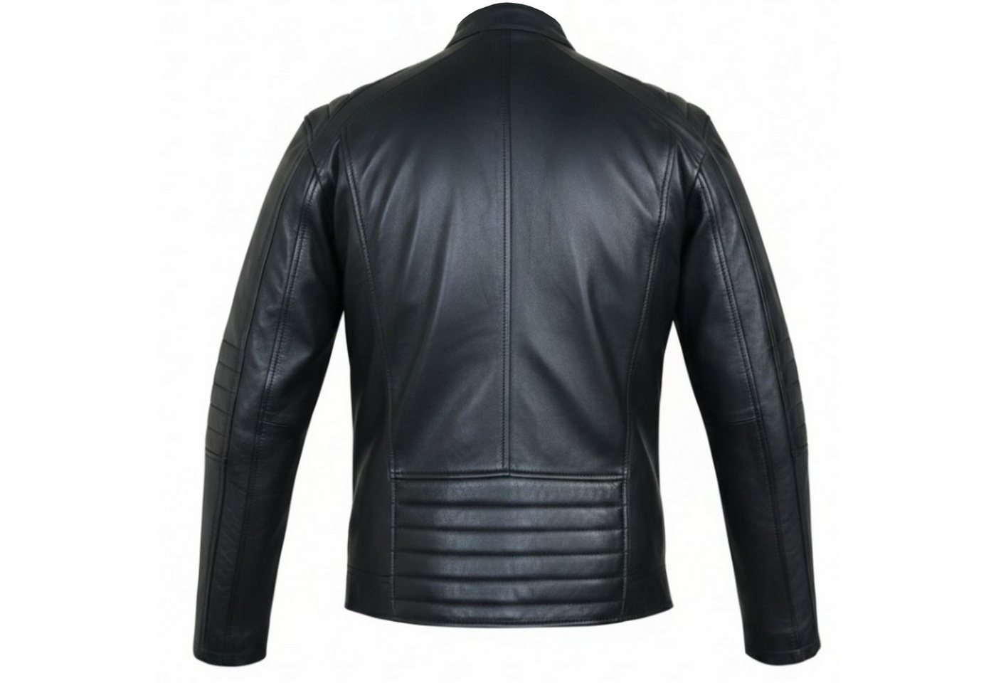 MDM Lederjacke Herren Lederjacke Schwarz Echtleder Bikerjacke Slim Fit mit gesteppten Schultern und Slim-Fit-Schnitt – Bild 2 von 5