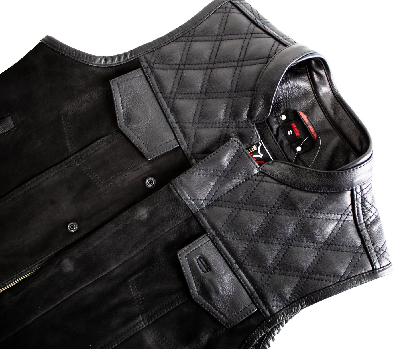 MDM Lederweste Custom Biker Lederweste Nubuk mit Reißverschluss Hunter Bikerweste – Bild 4 von 5