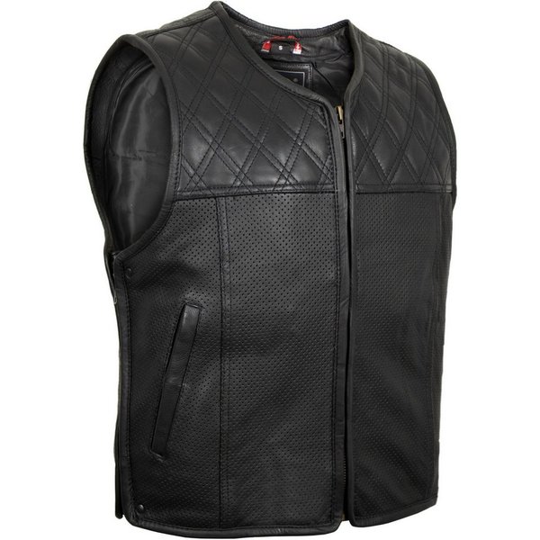MDM Lederweste Herren Biker Hunter Lederweste Stepp Motorradweste Clubstyle Weste Perforiertes Leder