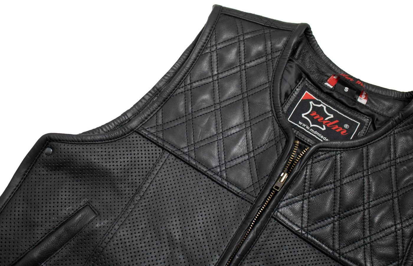 MDM Lederweste Herren Biker Hunter Lederweste Stepp Motorradweste Clubstyle Weste Perforiertes Leder – Bild 3 von 5