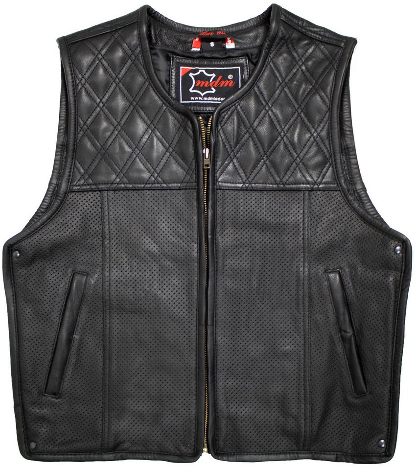 MDM Lederweste Herren Biker Hunter Lederweste Stepp Motorradweste Clubstyle Weste Perforiertes Leder – Bild 4 von 5