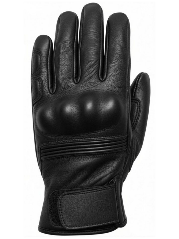 MDM Motorradhandschuhe Retro Motorrad Lederhandschuhe mit Knöchelschutz & Grip Polster Knöchelschutz mit Hartschale, Zeitloses Full-Black Design – Bild 3 von 5